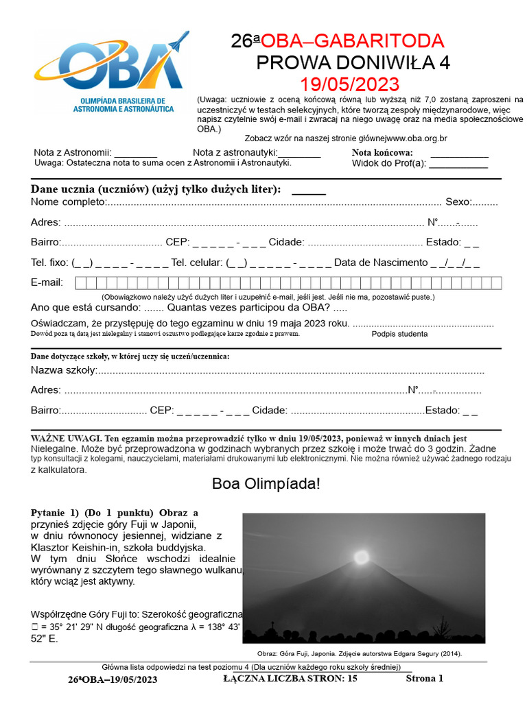 Test Poziom 4 Z 26 OBA 2023 - KOMENTOWANE ODPOWIEDZI | PDF