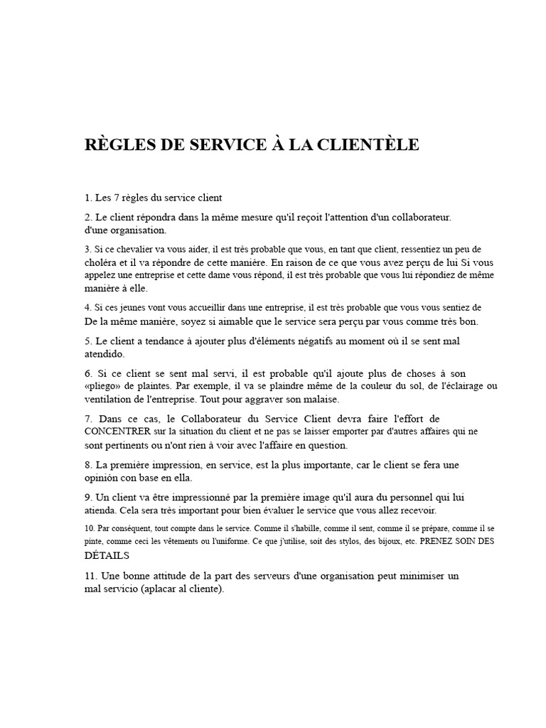10 Règles Essentielles du Service Client | PDF | Gestion de la relation ...