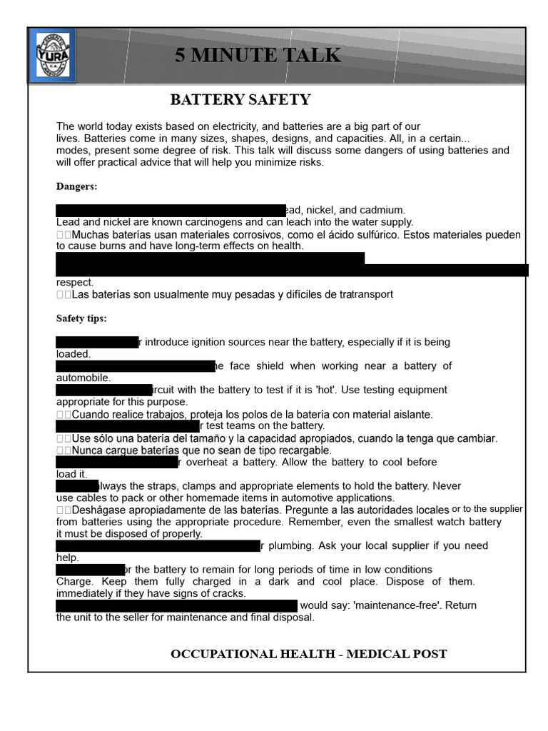 Topic 1 Battery Safety PDF | PDF | Safety | Occupational Safety And Health