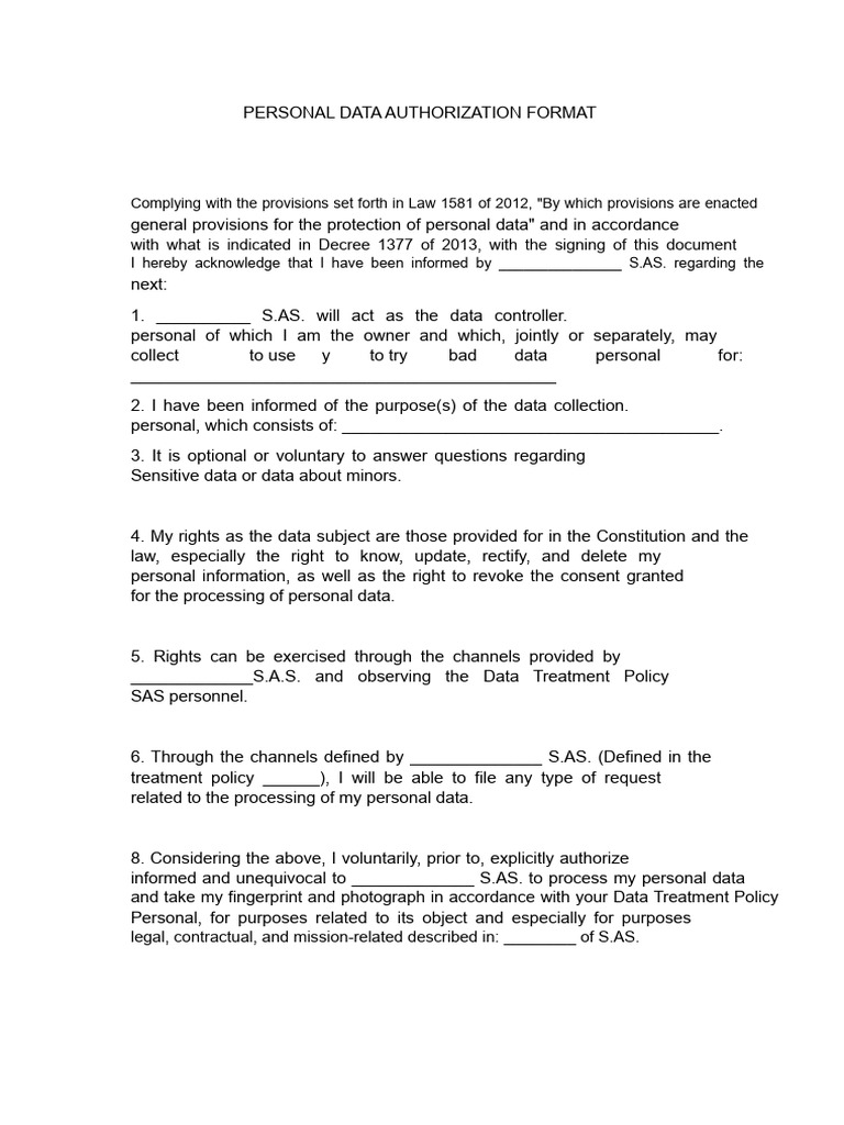 Personal Data Authorization Form | PDF