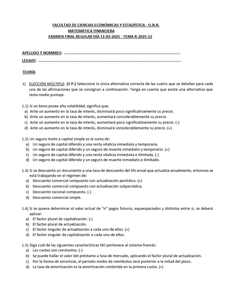 Examen Final Matemática Financiera 2025 | PDF | Interés | Tasas de interés