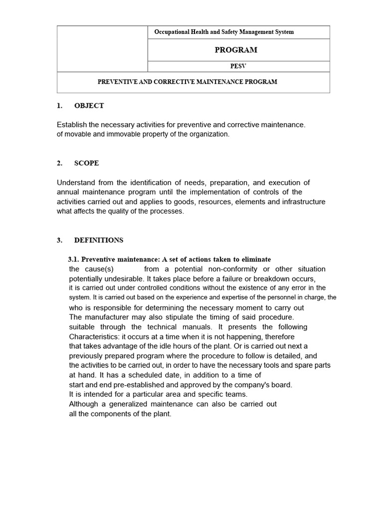 Preventive and Corrective Maintenance Program | PDF | Expense