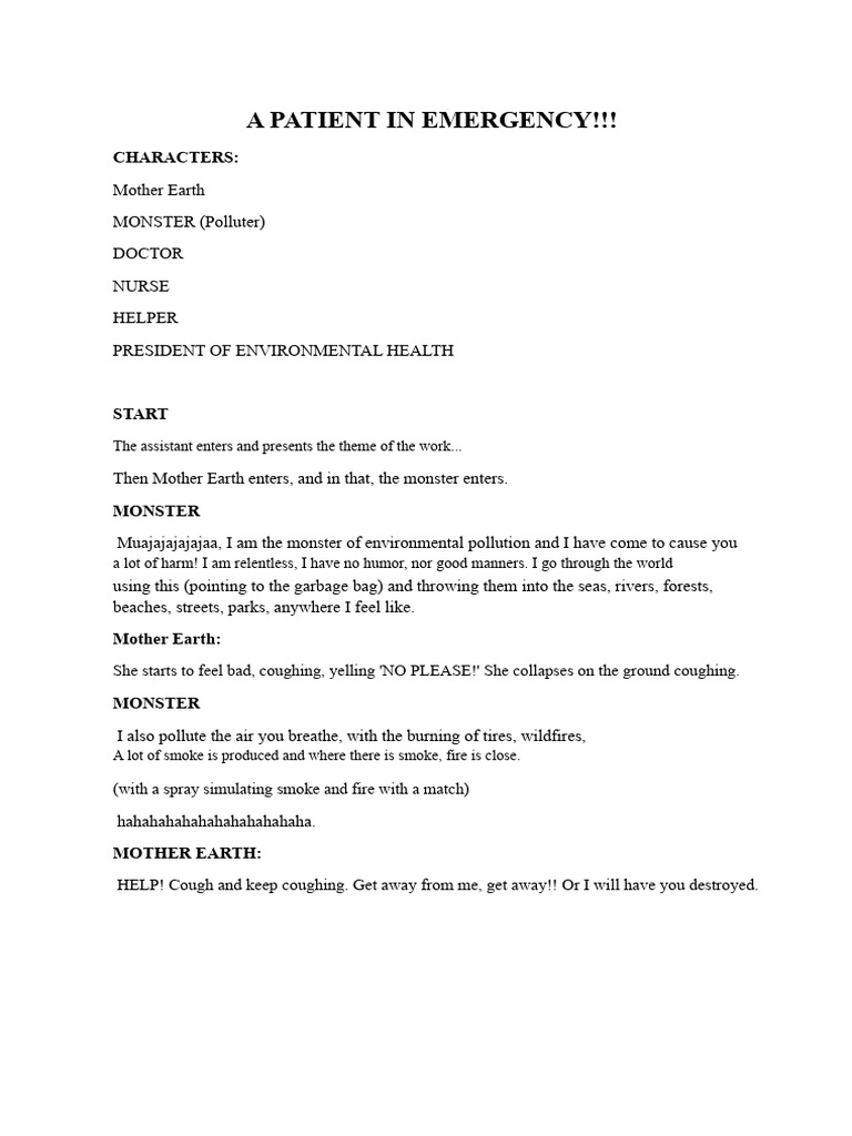 Script A Patient in Emergency | PDF | Earth | Pollution