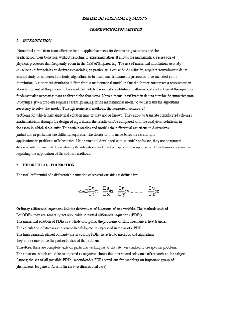 Crank-Nicholson Method for PDEs | PDF | Partial Differential Equation ...