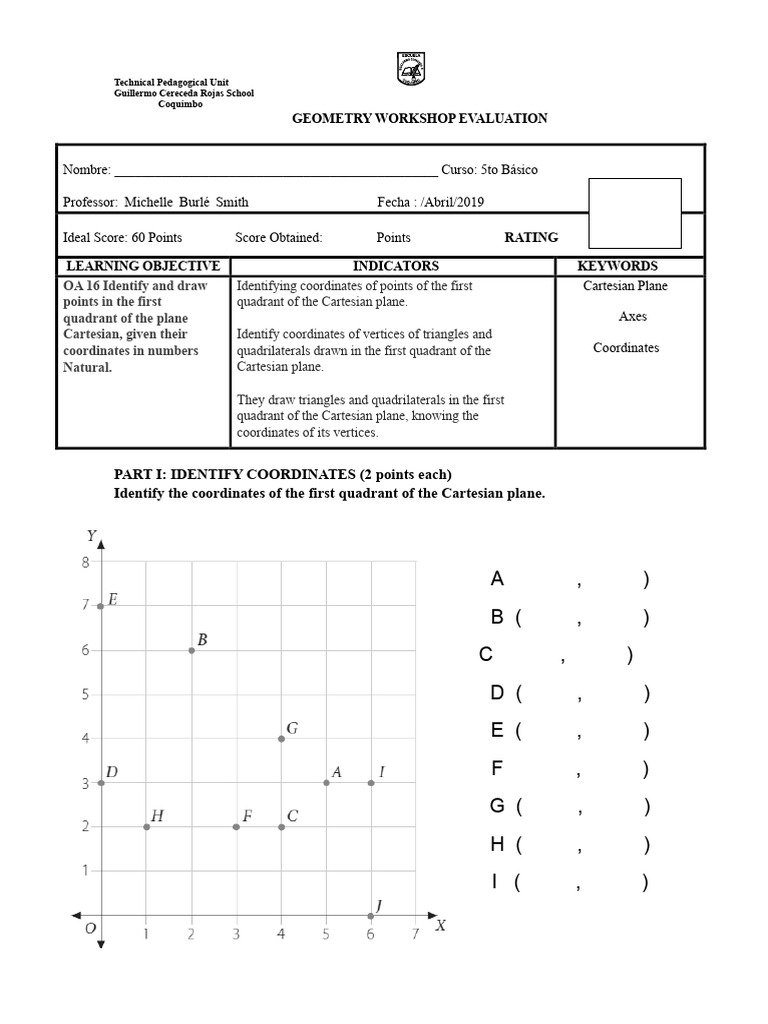 Assessment 5th Cartesian Plane | PDF | Cartesian Coordinate System ...