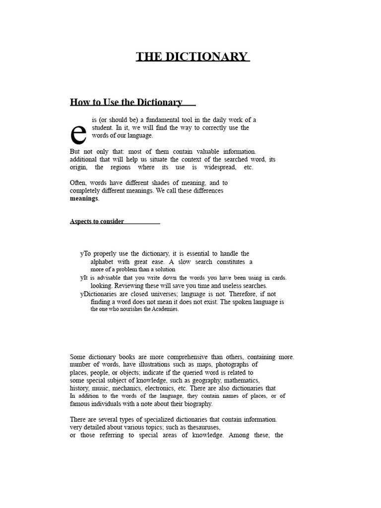 The Dictionary | PDF | Dictionary | Word