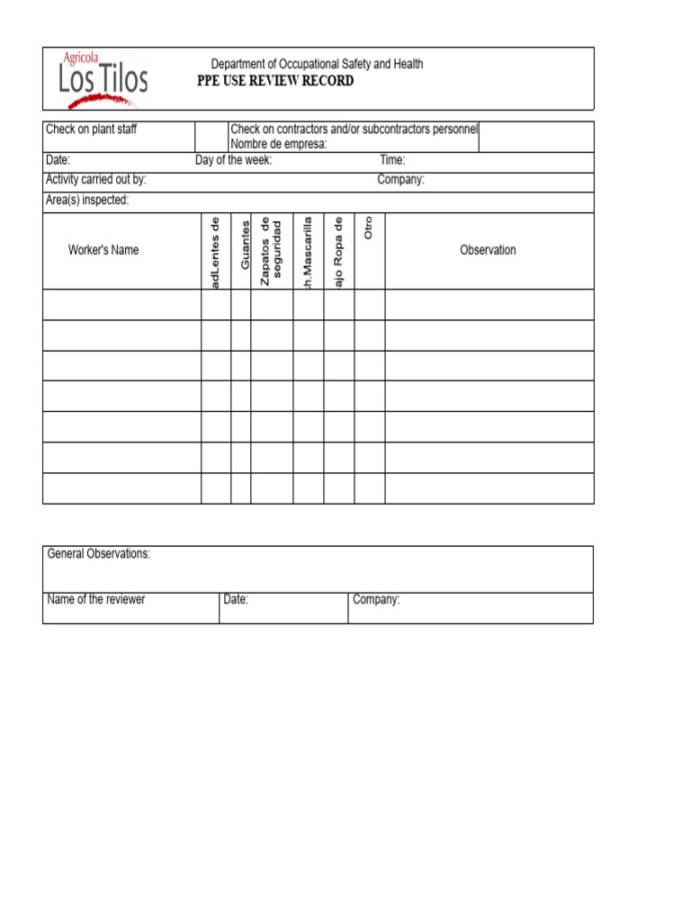 PPE Usage Log | PDF