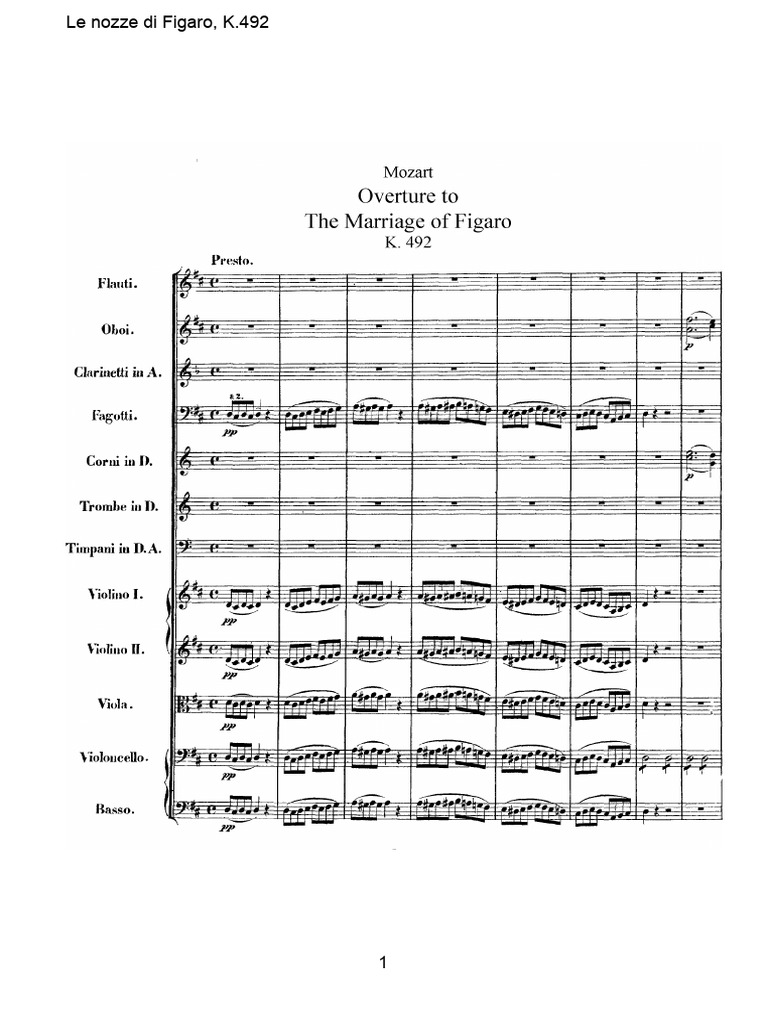 (Opera) - Mozart - Le Nozze Di Figaro - Overture (Partitura, Spartito ...