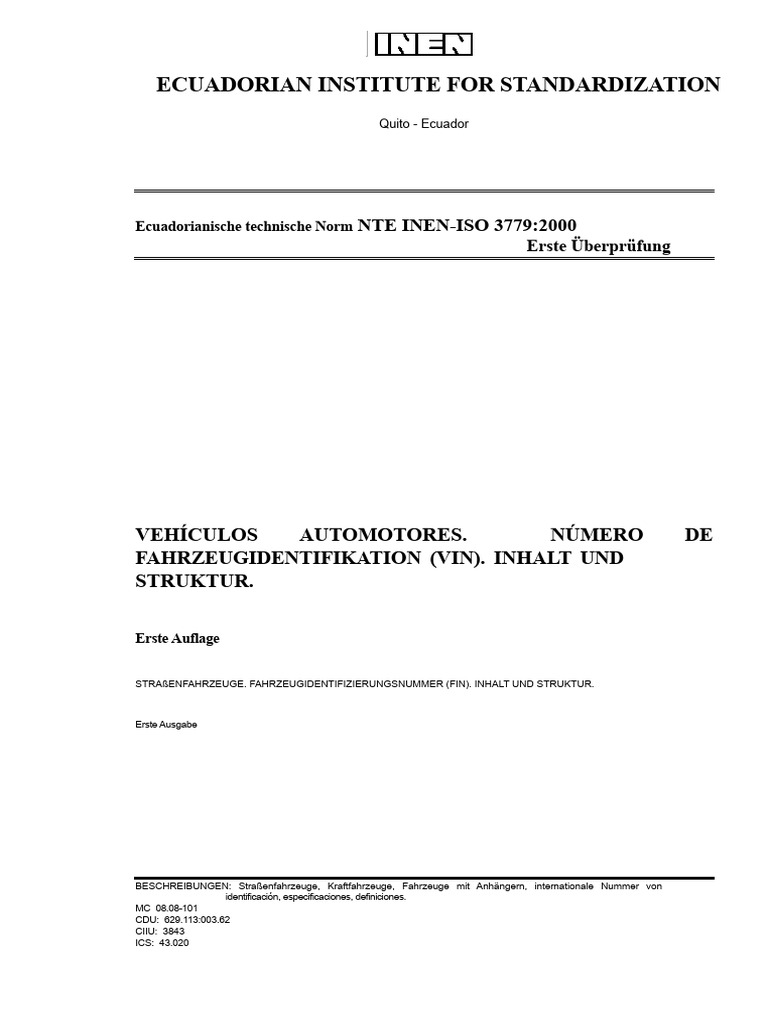 VIN Nte Inen-Iso 3779 - 2000 | PDF