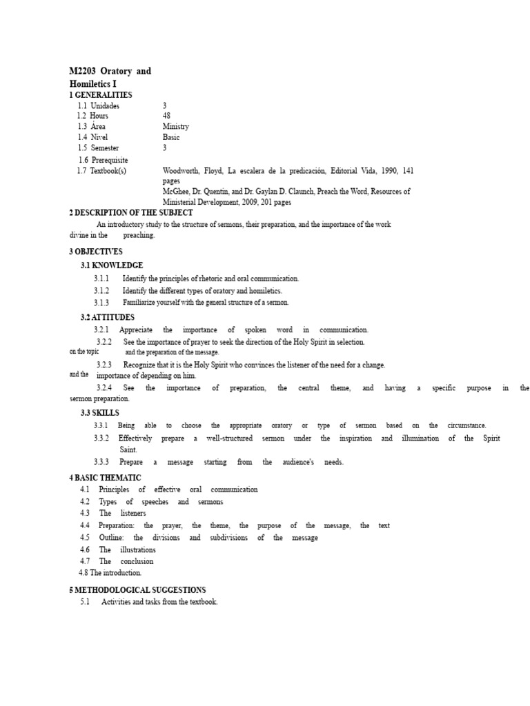 M2203 Oratory and Homiletics I | PDF | Sermon | Homiletics