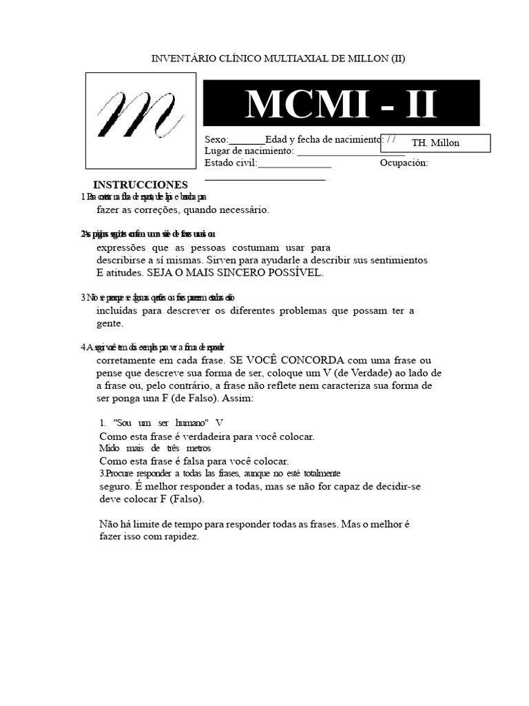 Inventário Clínico Multiaxial MCMI-II | PDF | Ciências comportamentais