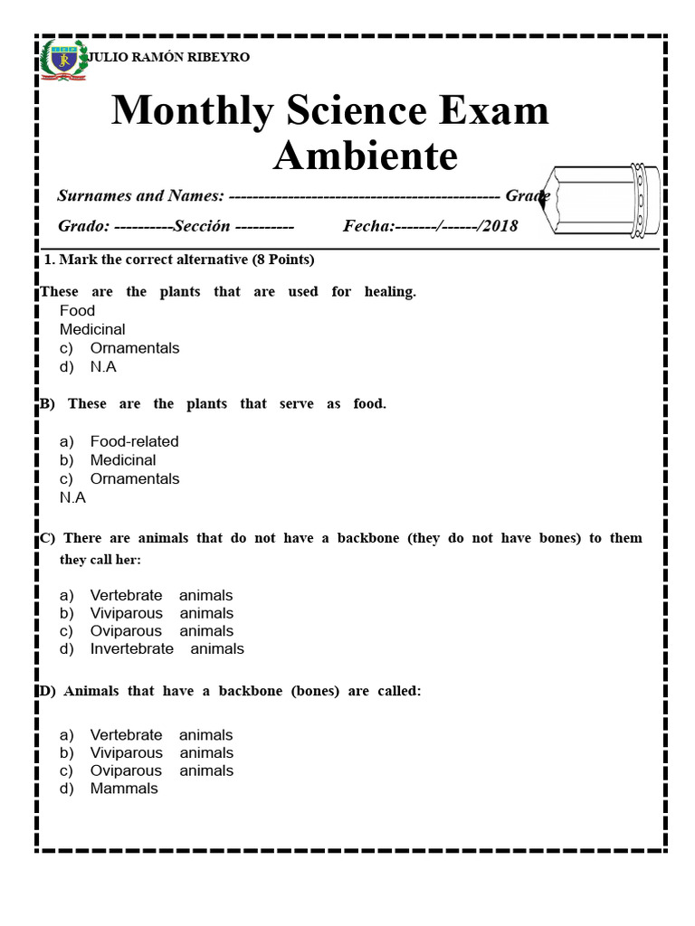 Monthly Science Exam on Plants and Animals | PDF