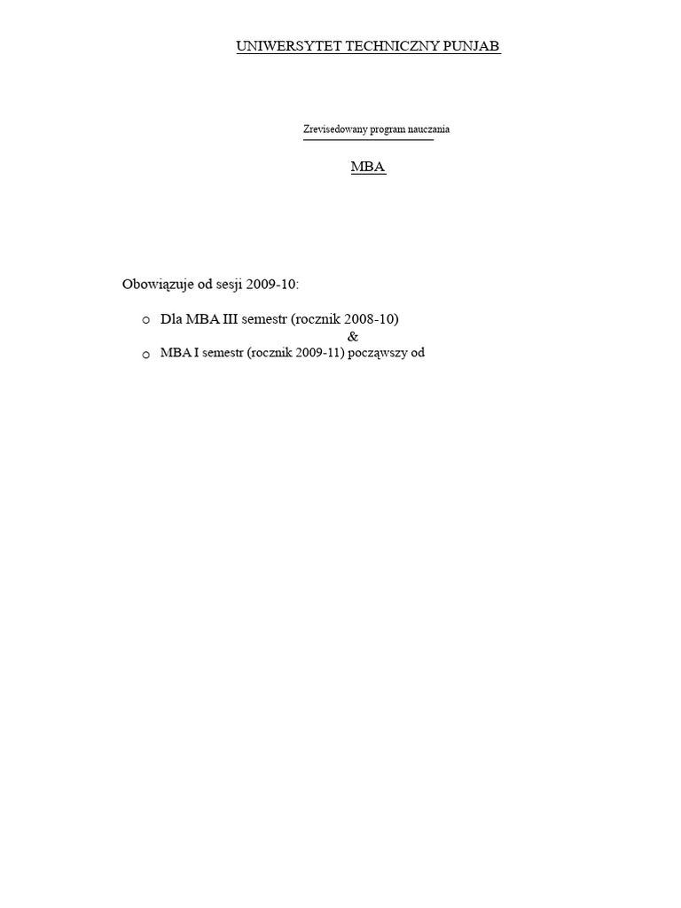 Program Nauczania MBA PTU | PDF