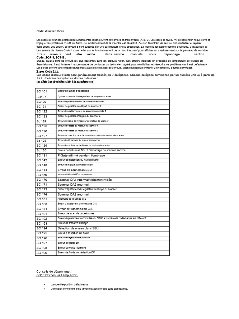 Codes d'erreur des photocopieurs Ricoh | PDF | Scanner (informatique ...