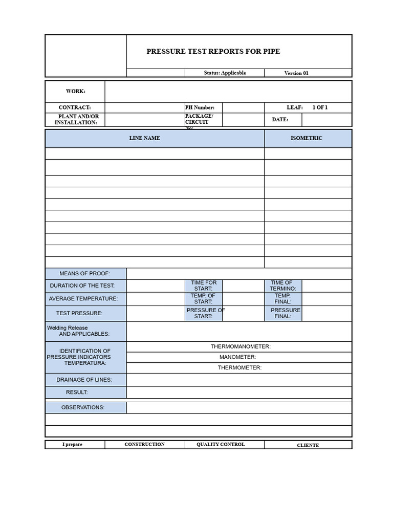 Pressure Test Report for Pipe Systems | PDF