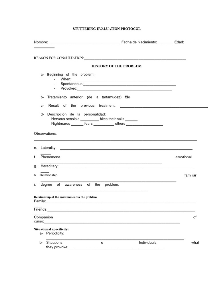 Stuttering Evaluation Protocol Guide | PDF | Stuttering | Psychological ...