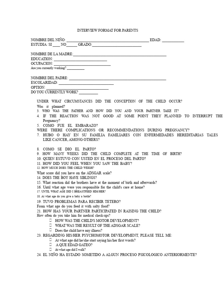 Parent Interview Format Template | PDF | Interpersonal Relationships ...