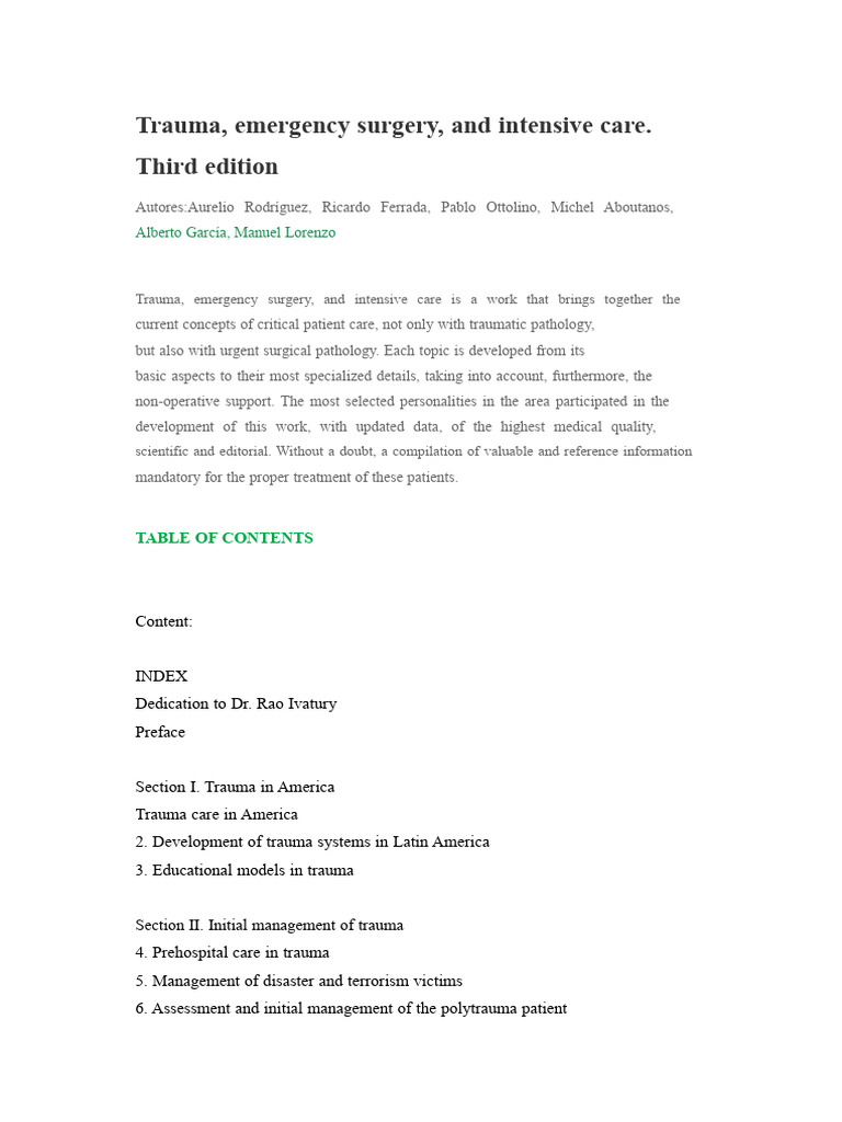 Trauma and Emergency Surgery Guide | PDF | Human Diseases And Disorders ...