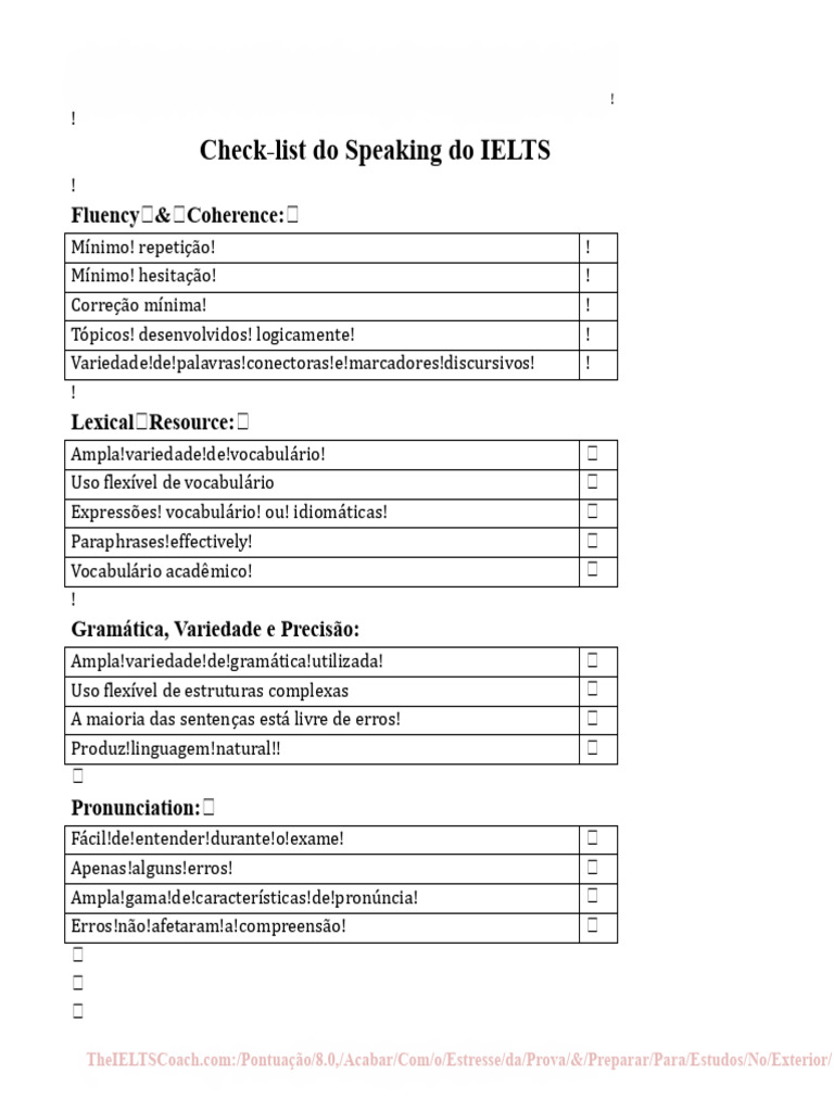 Check-list para Speaking do IELTS | PDF