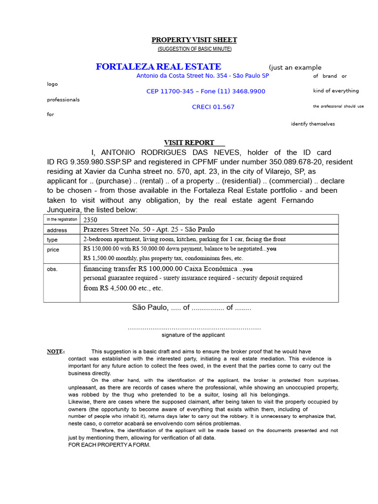 Property Visit Sheet | PDF