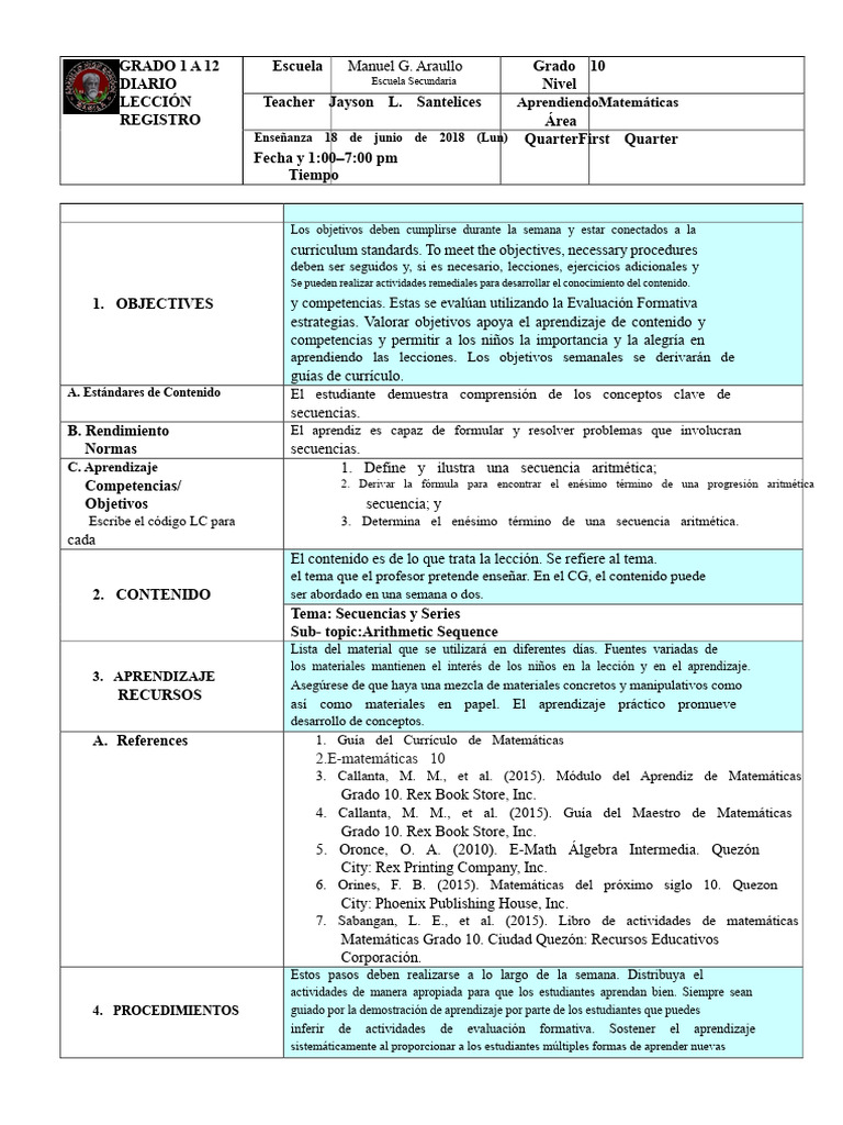 Plan de Lección | PDF | Plan de estudios | Aprendizaje