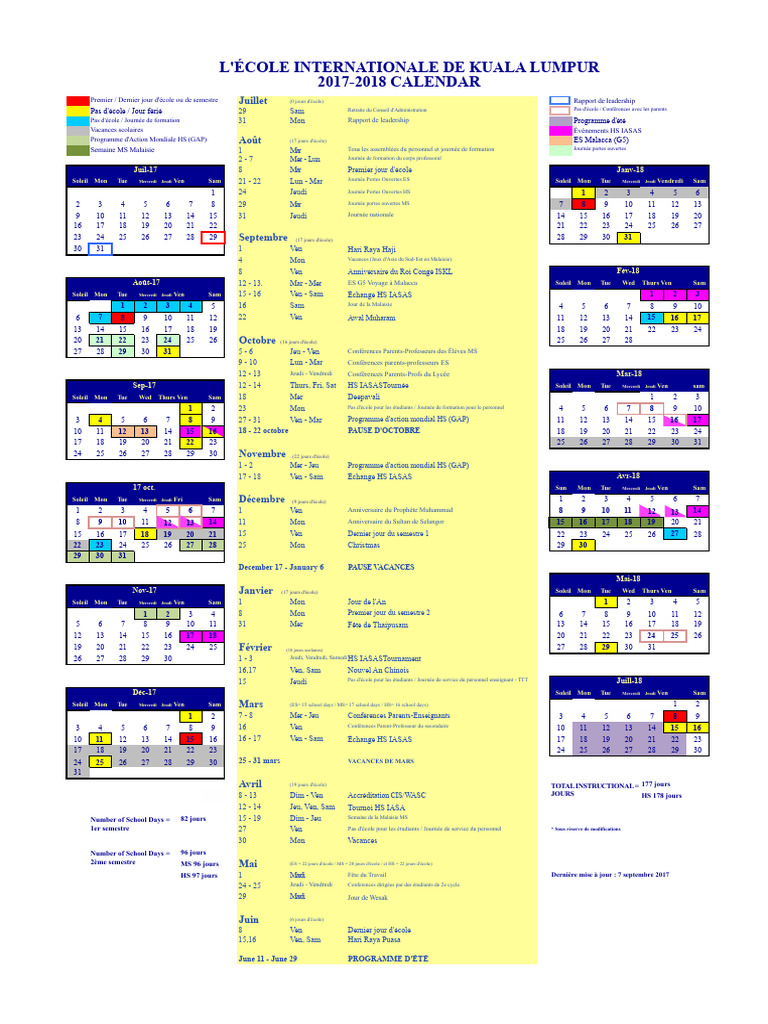 Calendrier Scolaire ISKL 2017-2018 | PDF