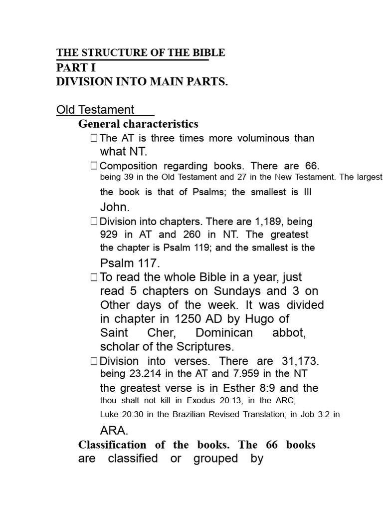 Structure and Classification of the Bible | PDF | Bible | Chapters And ...