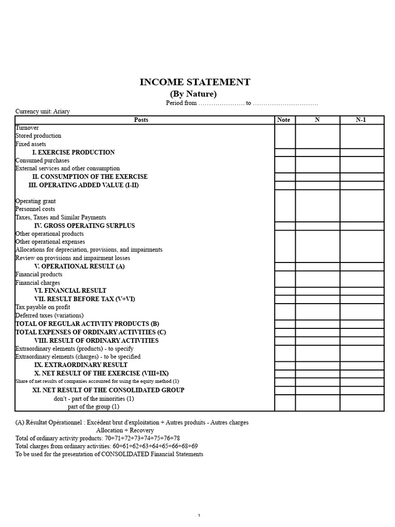 Nature Income Statement Template (PCG 2005) | PDF