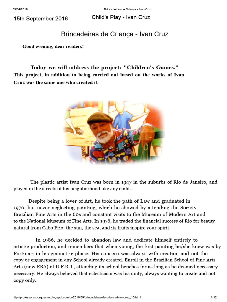 Children's Games Project by Ivan Cruz | PDF | Paintings | Drawing