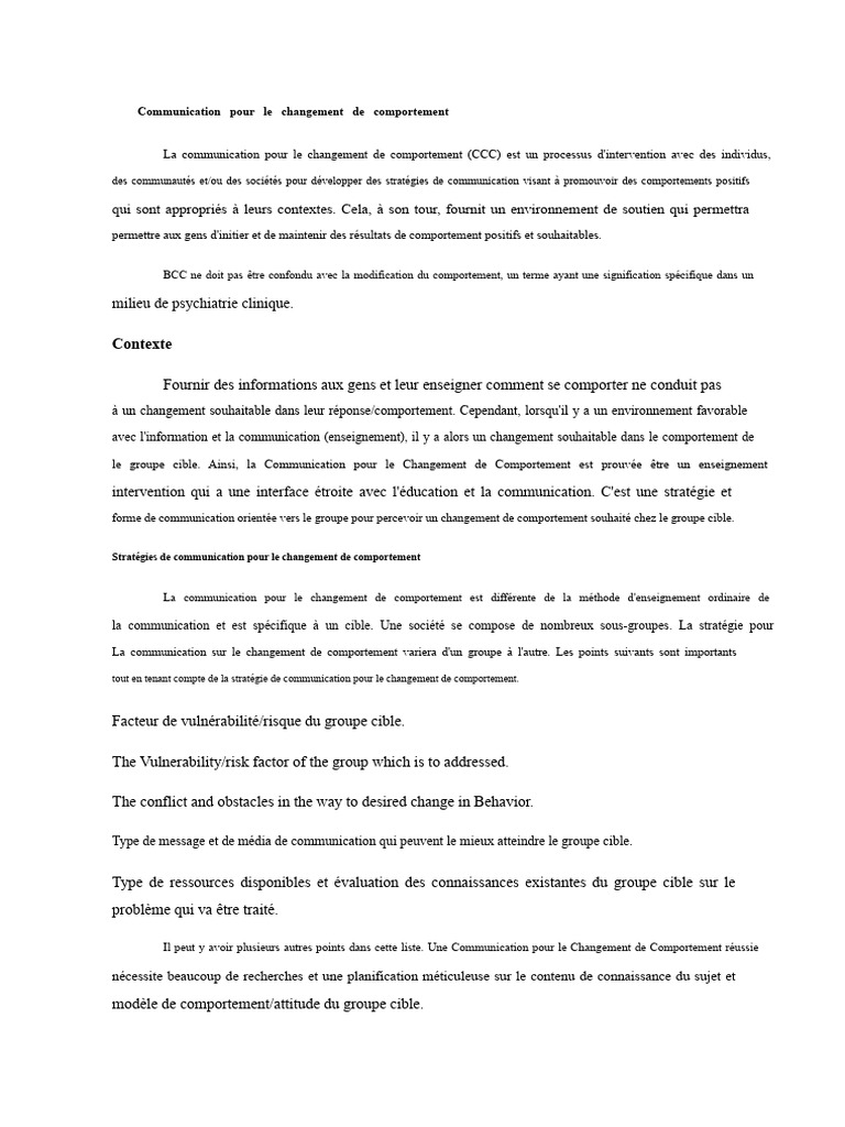 Stratégies de Communication pour le Changement de Comportement | PDF ...