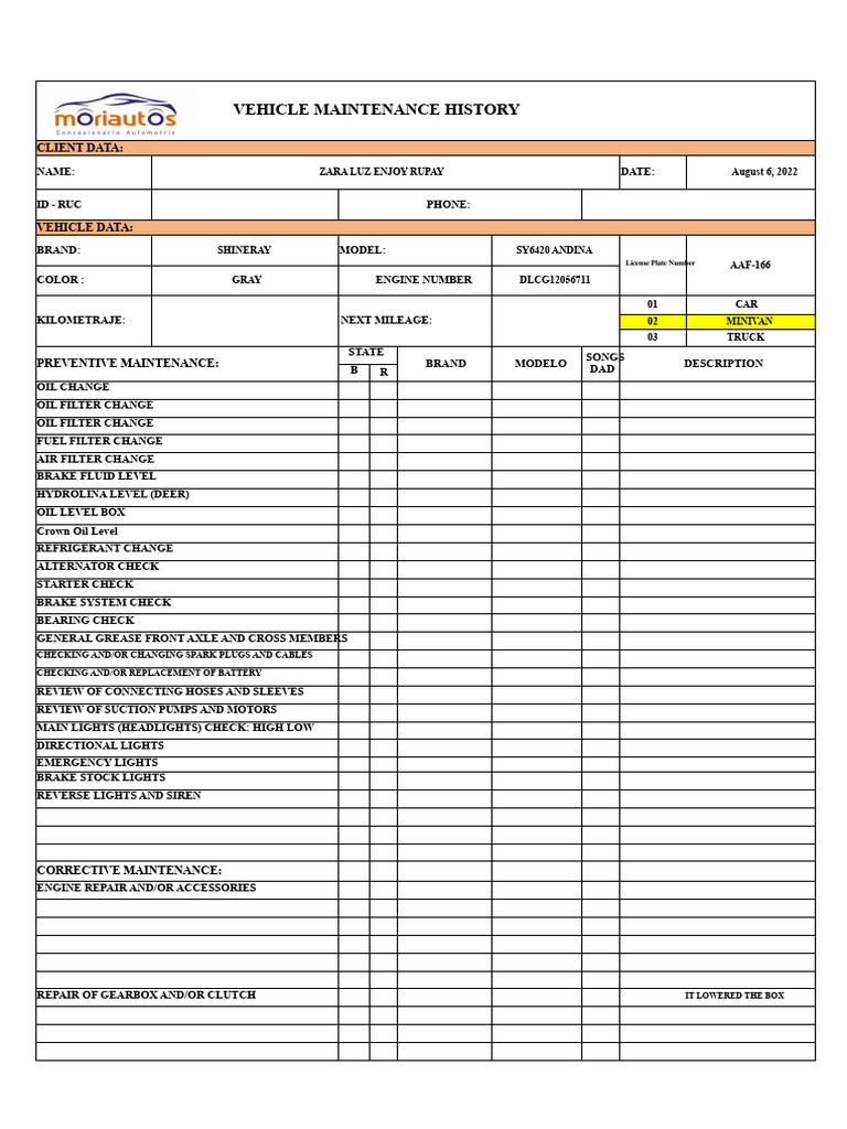 Vehicle Maintenance History Report | PDF | Vehicles | Brake