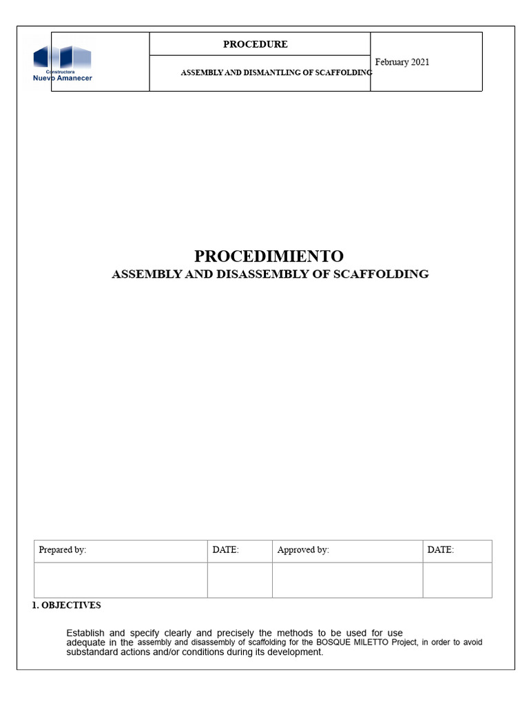 Procedure For Assembling and Dismantling Scaffolding | PDF | Scaffolding