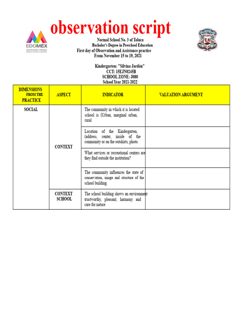 Observation Script | PDF | Teachers | Learning