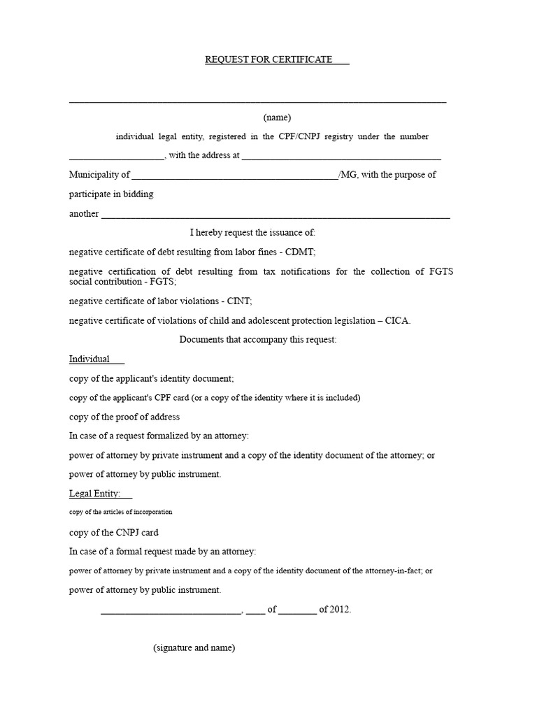 Request for Negative Debt Certificates | PDF