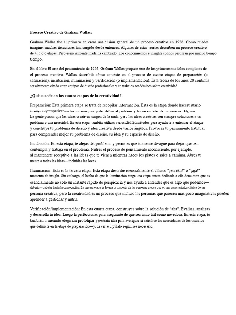 Proceso Creativo de Graham Wallas | PDF | Creatividad | Pensamiento