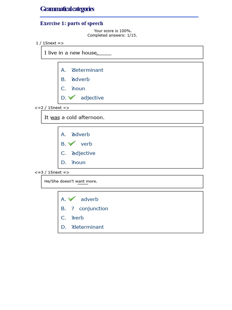 Grammatical Categories - Exercise 1 | PDF