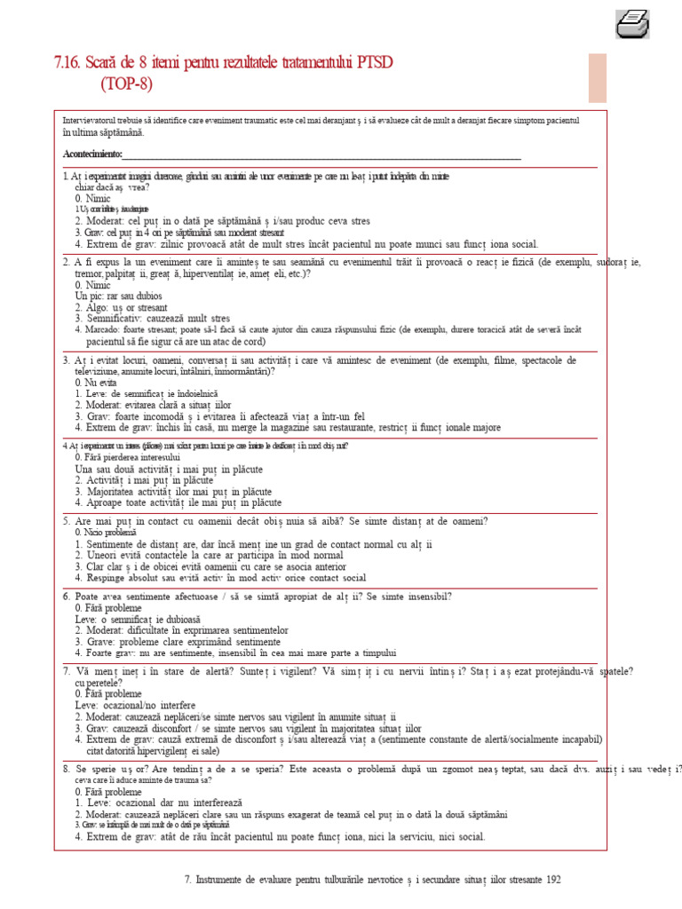 Escala de 8 Itemi Pentru Tept PDF | PDF