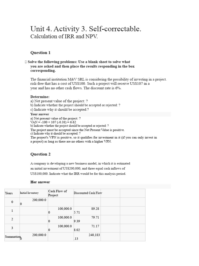 IRR and NPV Calculation Guide | PDF | Net Present Value | Internal Rate ...