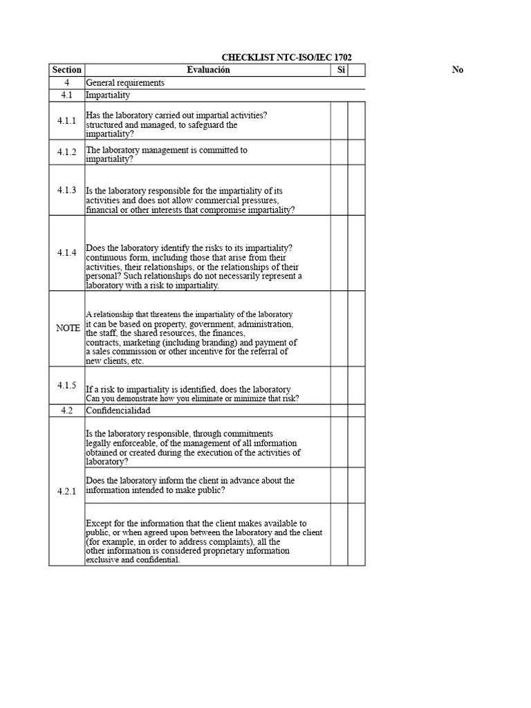 NTC-ISO/IEC 17025 Compliance Checklist | PDF | Calibration | Metrology