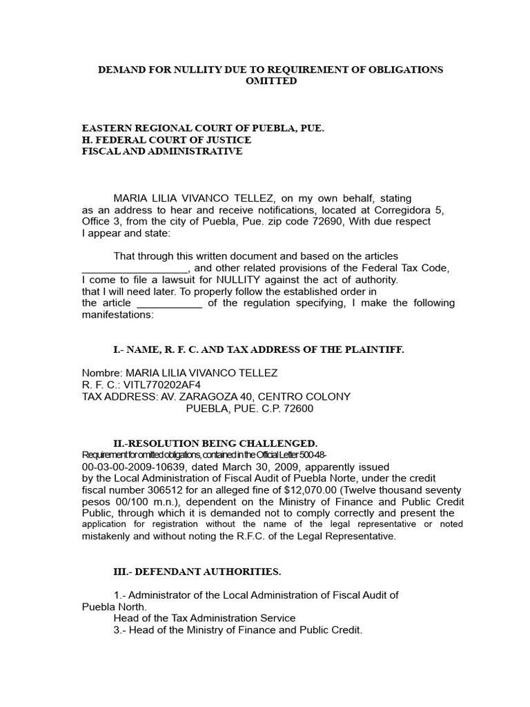Nullity Demand by Requirement of | PDF | Lawsuit | Taxes