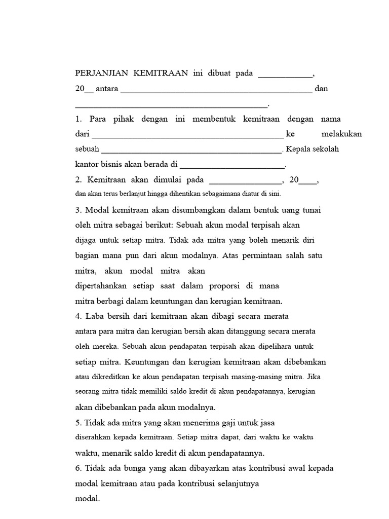 Perjanjian Kemitraan Bisnis Terperinci | PDF