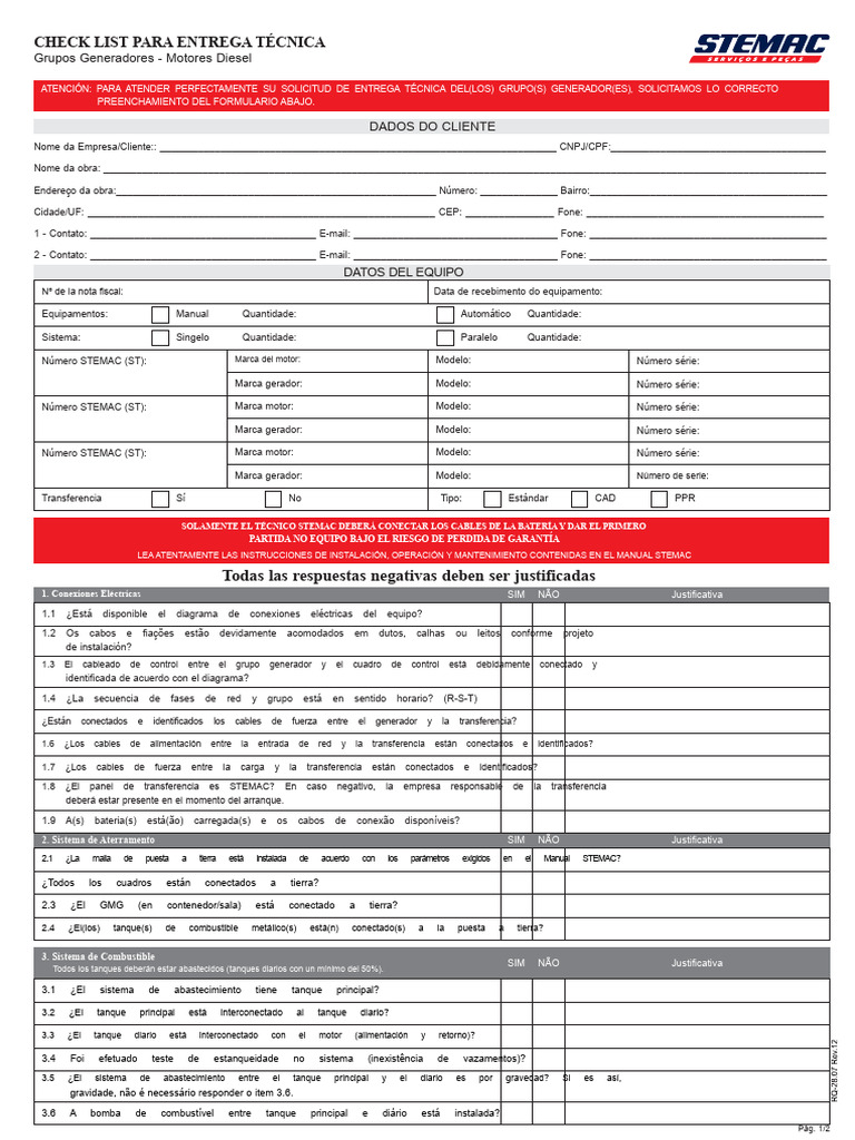Formulario CHECK LIST Entrega Técnica | PDF | Máquinas | Ingeniería ...