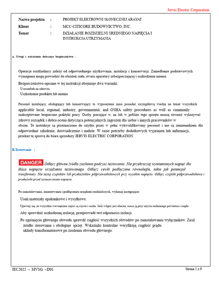Podręcznik Operacyjny I Utrzymania MVSG | PDF