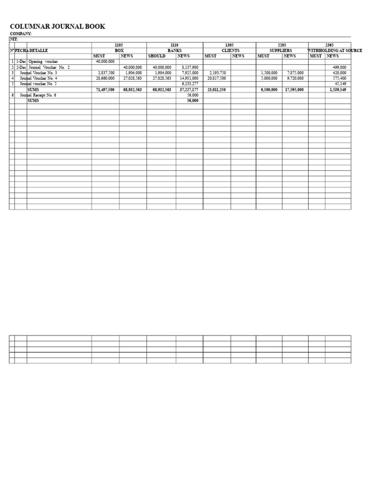 Diary Book Column For The Month of December | PDF | Debits And Credits ...