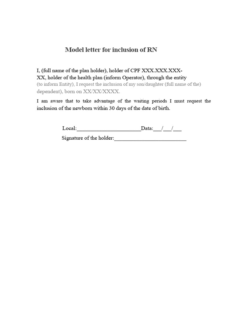 Letter Template For Inclusion of RN Qualicorp | PDF