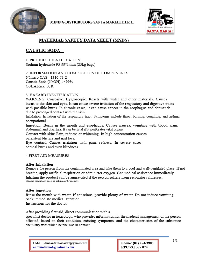 Caustic Soda MSDS for Safety Compliance | PDF | Sodium Hydroxide ...