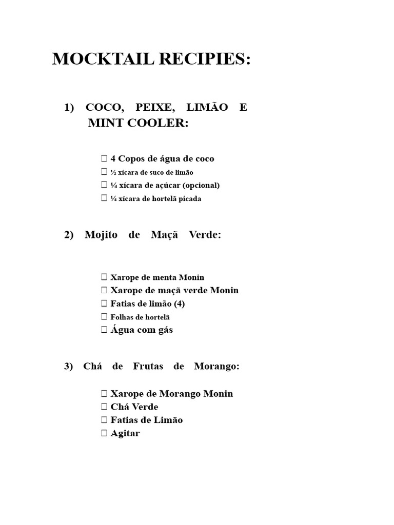 Receitas de Mocktail.docx | PDF