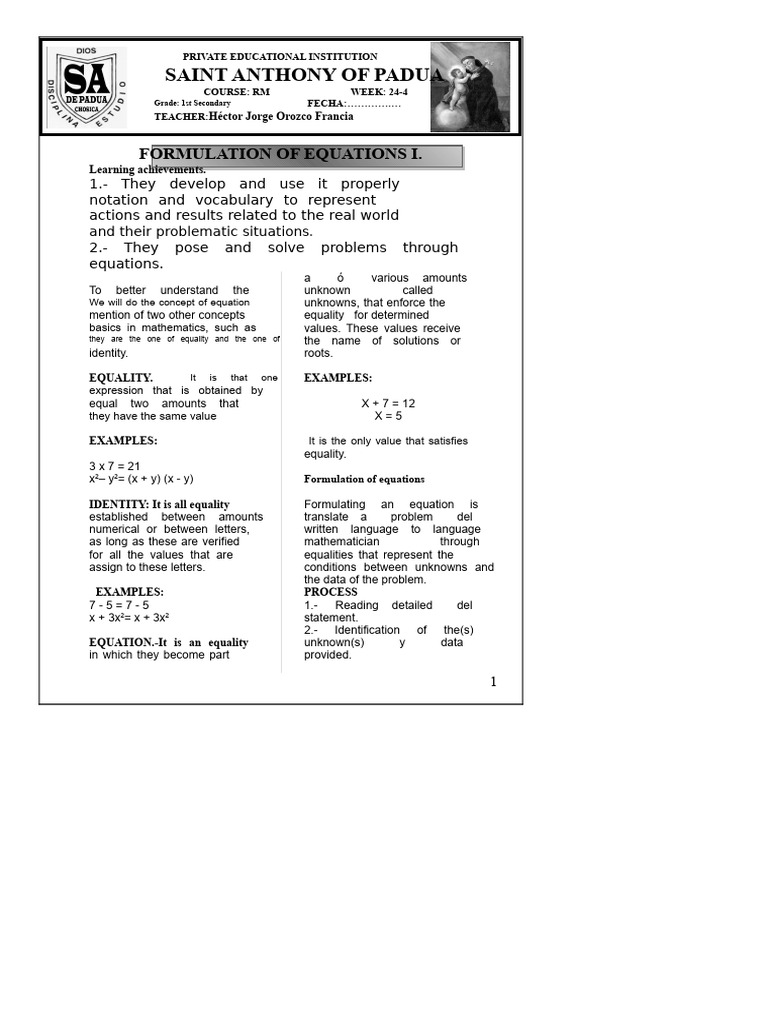 Formulating and Solving Equations | PDF | Equations | Mathematics