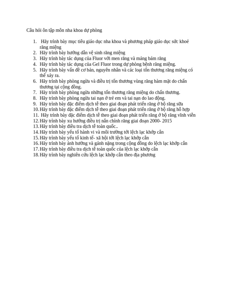 Cu Hi N TP MN Nha Khoa D PHNG | PDF