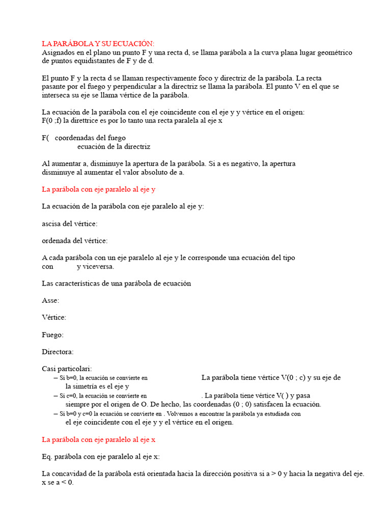 Ecuaciones y propiedades de parábolas | PDF | Línea (geometría ...